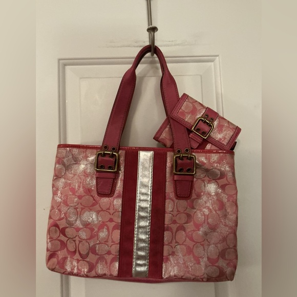 COACH 2005 Rare Vintage Pink & Silver Tie Dye Metallic Tote & Wallet Set Y2K - Picture 4 of 16